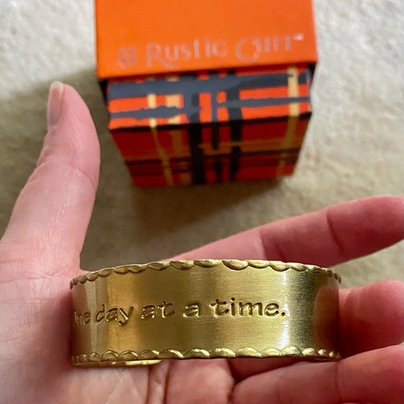 Rustic Cuff "ONE DAY AT A TIME" Gold Bracelet - Picture 3 of 6